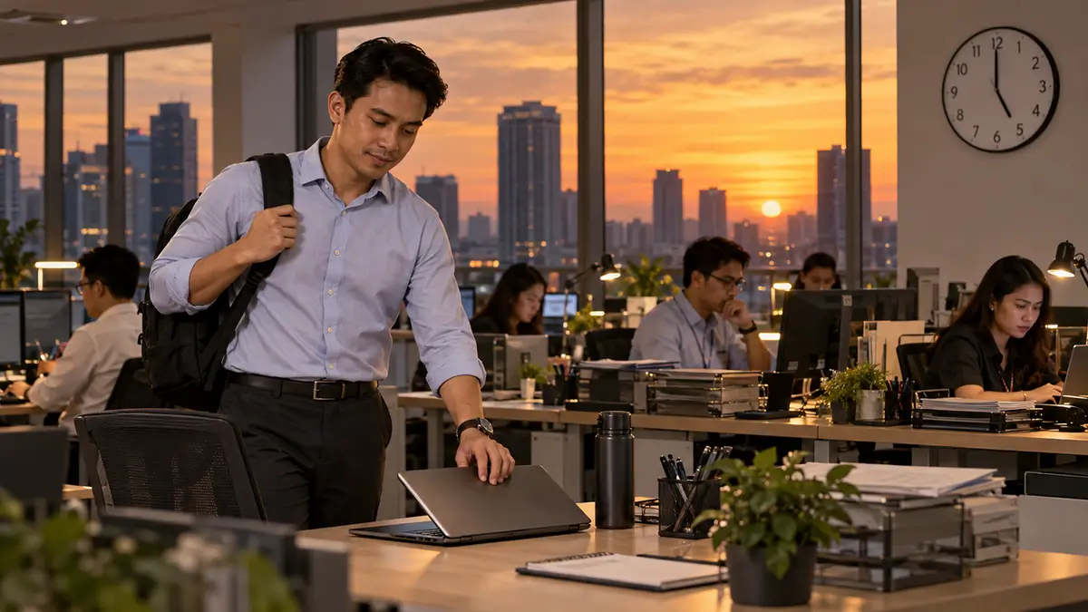 Karyawan bersiap pulang saat rekan kerja masih bekerja hingga malam di kantor