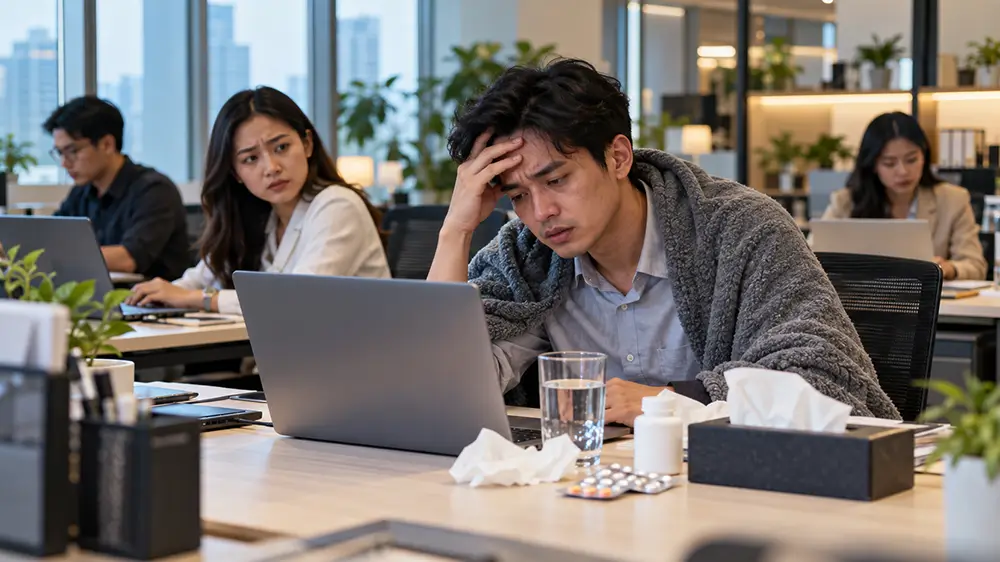 Karyawan sakit tetap bekerja di kantor meski kondisi badannya tidak fit