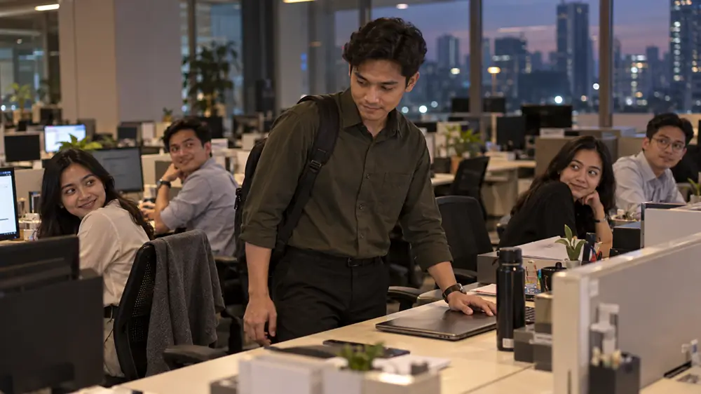 Karyawan bersiap pulang tepat waktu sementara beberapa rekan kerja masih berada di kantor.