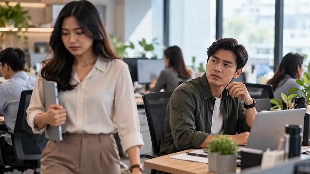 Dua rekan kerja menjadi canggung setelah salah memahami chat